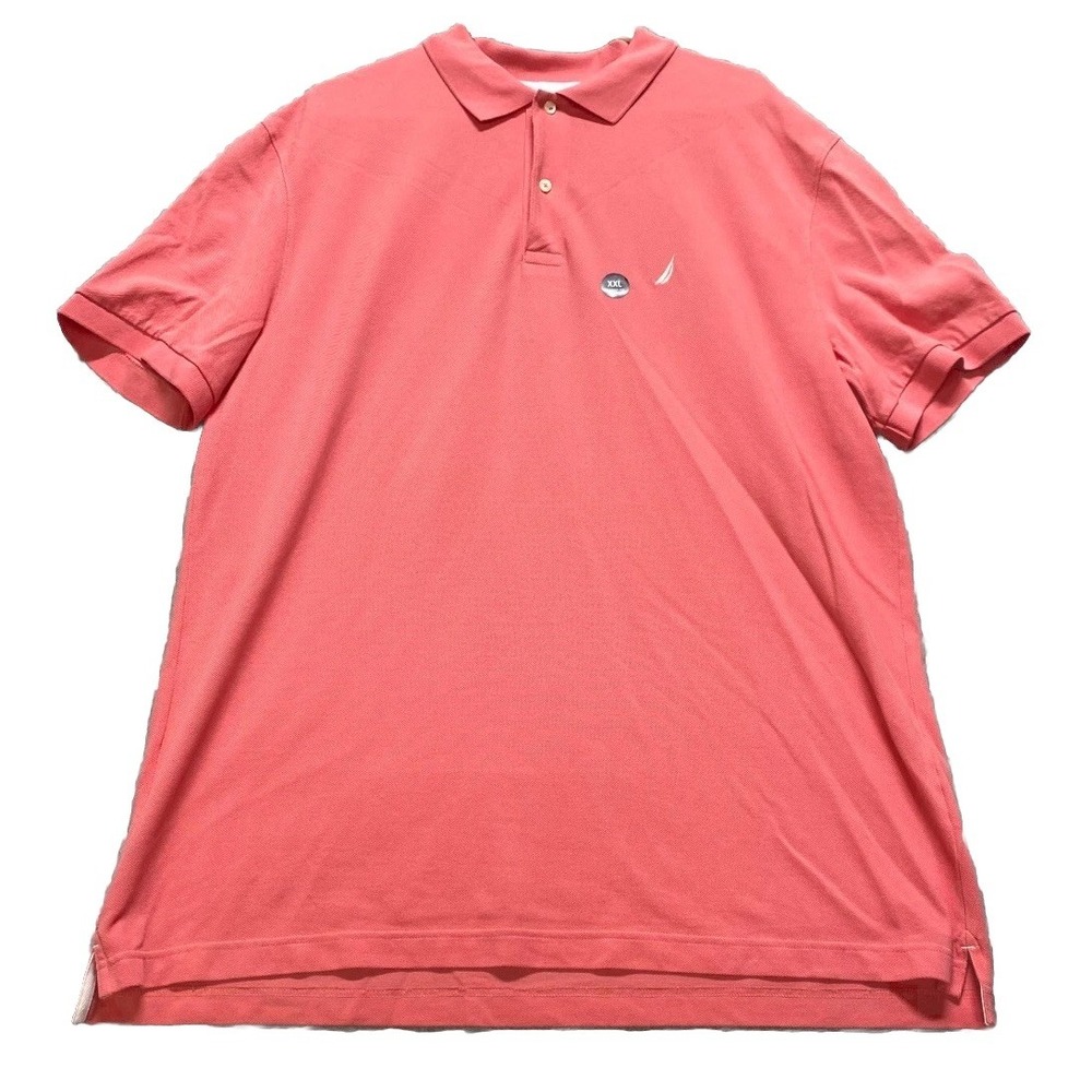 Nautica Polo Shirt Mens 2XL Salmon Pink Cotton Classic Fit High Low Hem Golf New